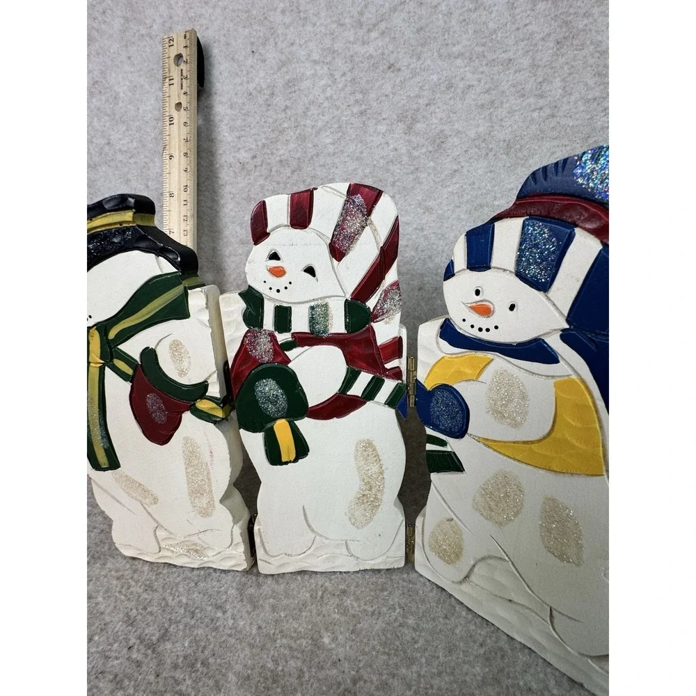Set of 4 Wooden Snowman Figurines‎ Christmas Holiday Decor Tabletop Shelf Accent